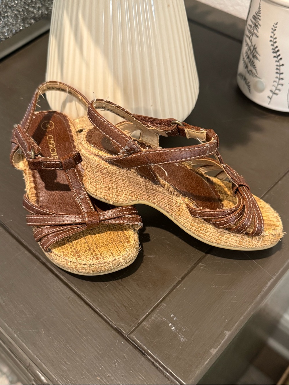 Toddler Cherokee Brown Braided Wedge Sandals